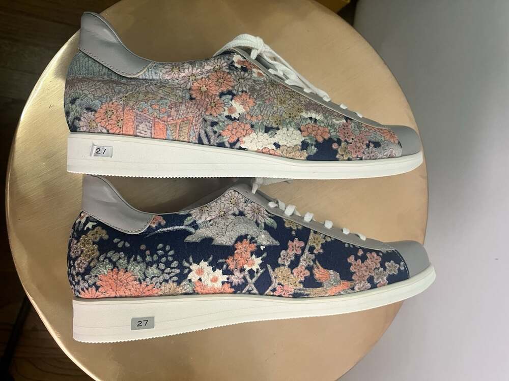 New Tokyo Kimono Shoes Leather Sneakers Japan Sz 27 (Mens 10) Silk Floral - Picture 5 of 9